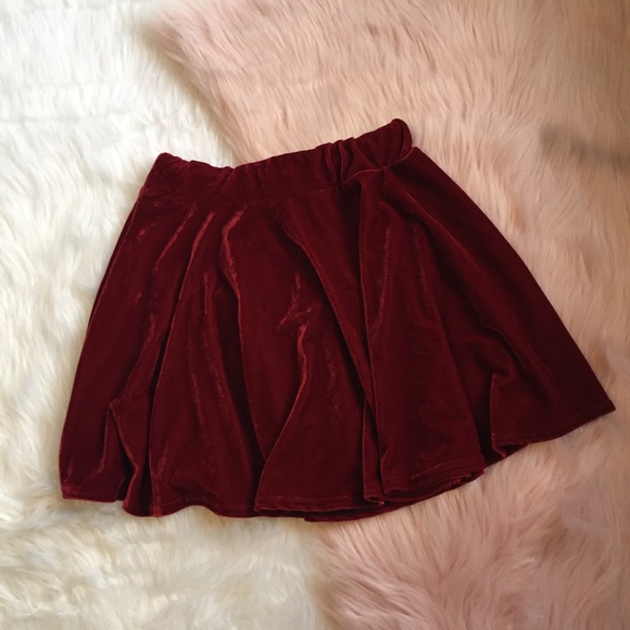 Dresses & Skirts - Burgundy Velvet Skater Skirt